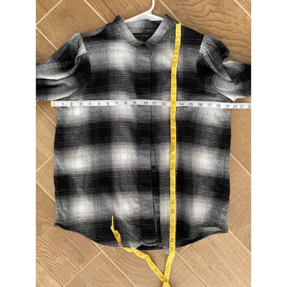 Banana Republic Plaid Flannel Shirt Blouse Long Sleeves Black White S - Picture 11 of 15